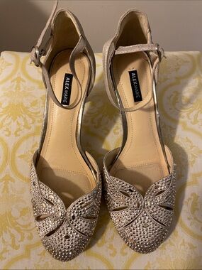 Alex Marie Champagne Crystal Ankle-Strap Heels